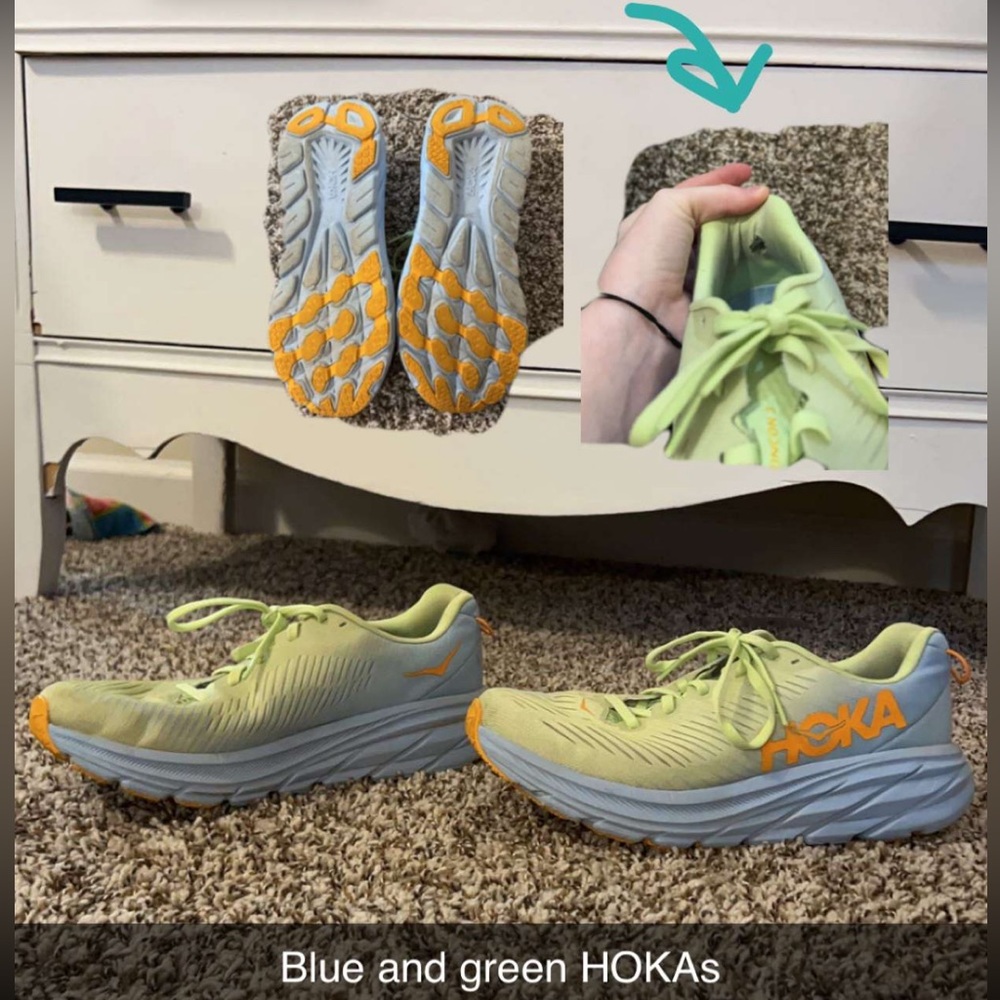 Blue and green hokas
